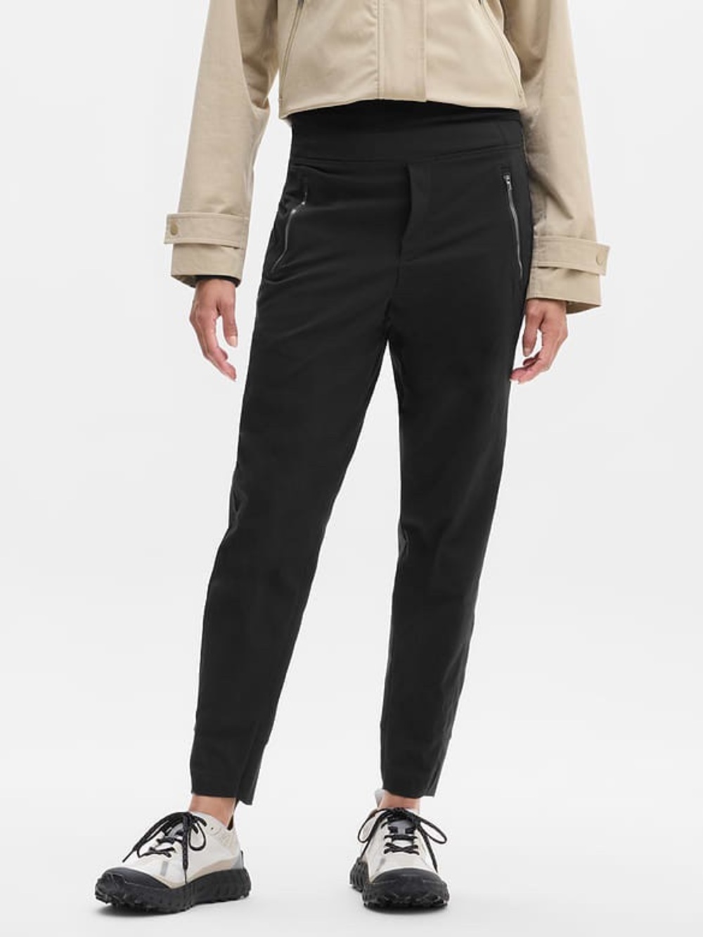Athleta Trekkie Joggers Women's Black High-Rise Zip Pocket Pants 8